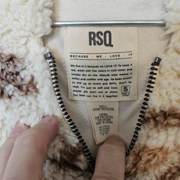 RSQ Small Aztec Teddy Sherpa Cropped Hoodie Full Zip Fuzzy Western Bohemian - Picture 3 of 7